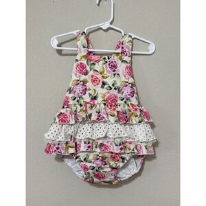 Rare Editions Baby Girl Ruffle Romper Floral & Lace Spring Preppy 12 Months